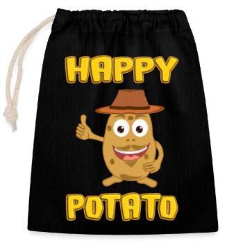 Happy Potato - Glückliche Kartoffel - Verschließbarer Geschenkbeutel aus Baumwolle (25x30cm) - Schwarz - Vorne