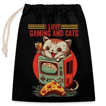 Geschenkidee Spiel Katze - Verschließbarer Geschenkbeutel aus Baumwolle (25x30cm) - Schwarz - Vorne