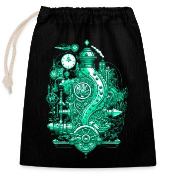 Machine à vapeur Steampunk avec horlogerie et technologie - Sac cadeau en coton avec cordon (25 x 30 cm) - noir - Devant