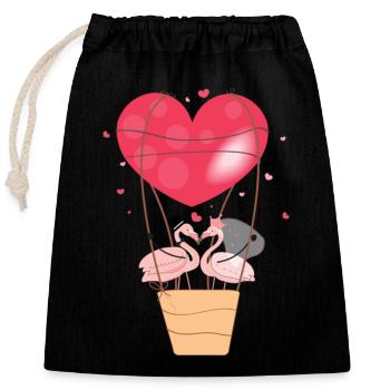 Un couple amoureux de drôles de flamants roses au cœur rouge - Sac cadeau en coton avec cordon (25 x 30 cm) - noir - Devant