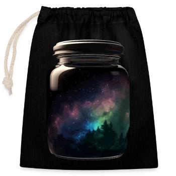 Galaxie de forêt dans le ciel nocturne de la nature en verre - Sac cadeau en coton avec cordon (25 x 30 cm) - noir - Devant