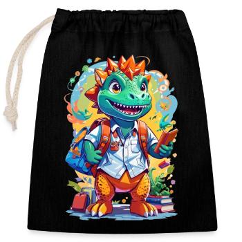 Lustiges Dinosaurier Motiv - Verschließbarer Geschenkbeutel aus Baumwolle (25x30cm) - Schwarz - Vorne