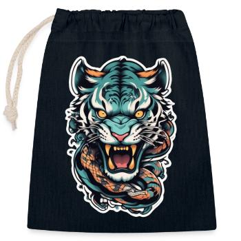 Tiger Japanese tattoo - Closable cotton gift bag (25x30cm) - navy - Front