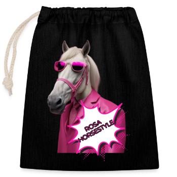 Rosa Horsestyle - Verschließbarer Geschenkbeutel aus Baumwolle (25x30cm) - Schwarz - Vorne