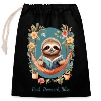 Book, Hammock, Bliss - Closable cotton gift bag (25x30cm) - black - Front