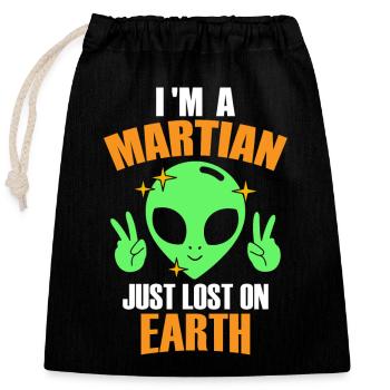 Je suis un Martien juste perdu sur Terre, Humour, Fun, - Sac cadeau en coton avec cordon (25 x 30 cm) - noir - Devant