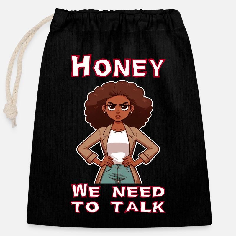 Honey we need to talk - Verschließbarer Geschenkbeutel aus Baumwolle (25x30cm) - Schwarz