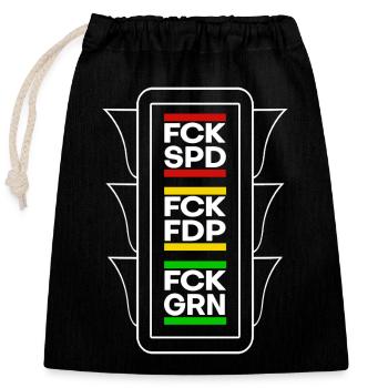 FCK Ampel - Verschließbarer Geschenkbeutel aus Baumwolle (25x30cm) - Schwarz - Vorne