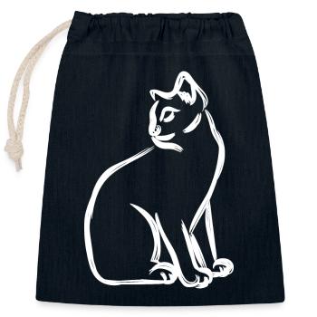 Cat Drawing - Closable cotton gift bag (25x30cm) - navy - Front