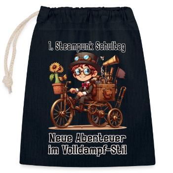 First Steampunk School Day - Closable cotton gift bag (25x30cm) - navy - Front