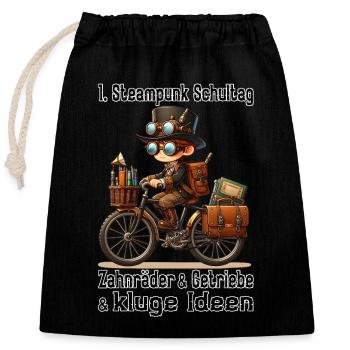 Erster Steampunk Schultag - Verschließbarer Geschenkbeutel aus Baumwolle (25x30cm) - Schwarz - Vorne