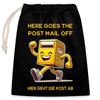 Here goes the post mail off. Hier geht die Post ab - Verschließbarer Geschenkbeutel aus Baumwolle (25x30cm) - Schwarz - Vorne