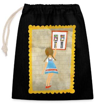 Nostalgie - Mädchen am Kaugummiautomaten - Verschließbarer Geschenkbeutel aus Baumwolle (25x30cm) - Schwarz - Vorne