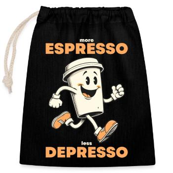 More Espresso Less Depresso Coffee Cup - Closable cotton gift bag (25x30cm) - black - Front