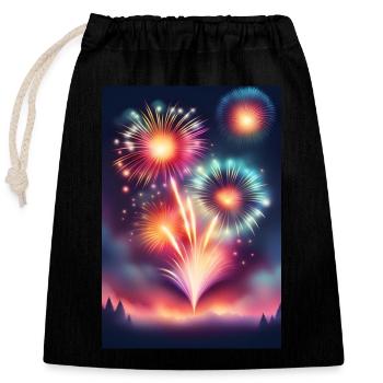 Funkelndes und farbenfrohes Feuerwerk - Verschließbarer Geschenkbeutel aus Baumwolle (25x30cm) - Schwarz - Vorne