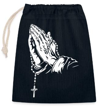 Praying Hands with Rosary Artwork - Closable cotton gift bag (25x30cm) - navy - Front