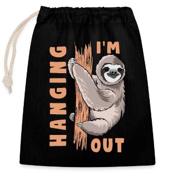 Ludique paresseux jungle citation Im out Hanging sloth - Sac cadeau en coton avec cordon (25 x 30 cm) - noir - Devant