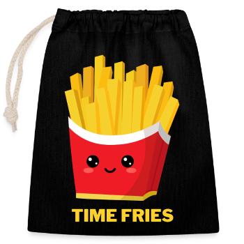 Time Fries - Closable cotton gift bag (25x30cm) - black - Front