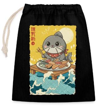 Poissons Chats Kawaii - Sac cadeau en coton avec cordon (25 x 30 cm) - noir - Devant