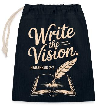 Écris la Vision Habacuc 2:2 - Sac cadeau en coton avec cordon (25 x 30 cm) - bleu marine - Devant