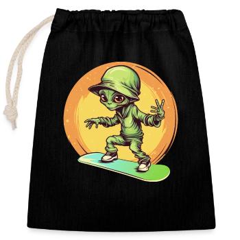 Alien auf dem Space-Skateboard beim Sunset - Verschließbarer Geschenkbeutel aus Baumwolle (25x30cm) - Schwarz - Vorne