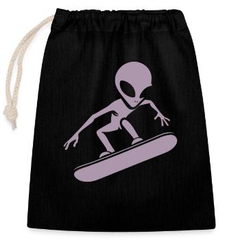 Minimalistisches Design: Alien Snowboarder - Verschließbarer Geschenkbeutel aus Baumwolle (25x30cm) - Schwarz - Vorne