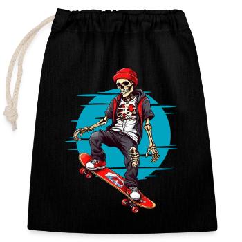 Skateboard Squelette - Sac cadeau en coton avec cordon (25 x 30 cm) - noir - Devant