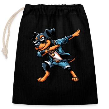Cooler Dobermann Dabbing Hund Cartoon Stil - Verschließbarer Geschenkbeutel aus Baumwolle (25x30cm) - Schwarz - Vorne