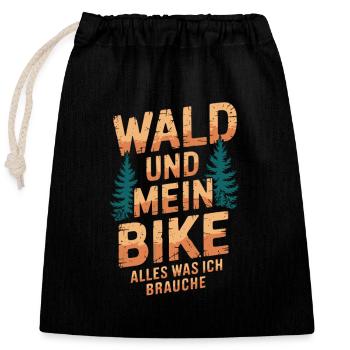 Wald und mein Mountainbike - Verschließbarer Geschenkbeutel aus Baumwolle (25x30cm) - Schwarz - Vorne