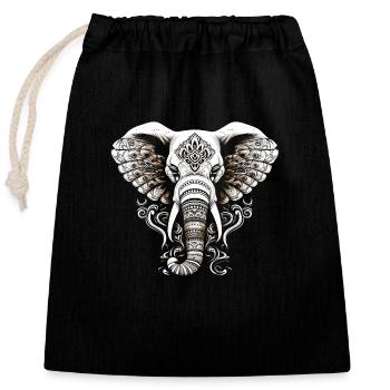 Elephant with African pattern no4 - Closable cotton gift bag (25x30cm) - black - Front