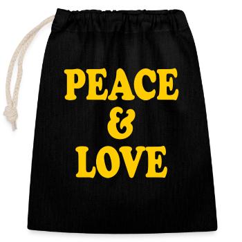 Peace and love - Closable cotton gift bag (25x30cm) - black - Front
