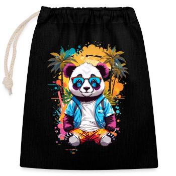 Coole Panda - Verschließbarer Geschenkbeutel aus Baumwolle (25x30cm) - Schwarz - Vorne