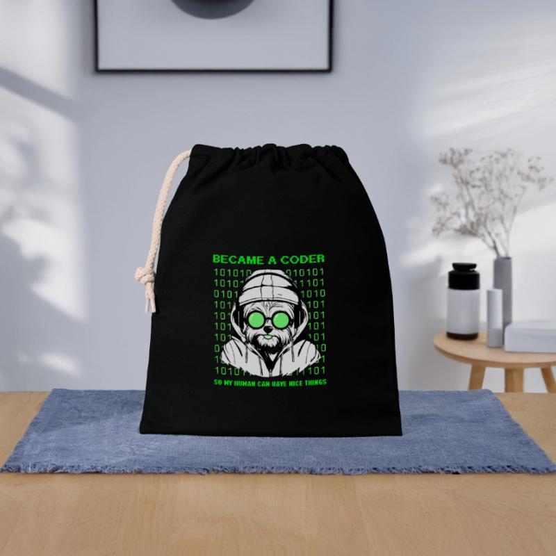 Became a Coder – Hacker Dog Binary Look Closable cotton gift bag (25x30cm)