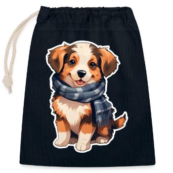 Chien en hiver - Sac cadeau en coton avec cordon (25 x 30 cm) - bleu marine - Devant