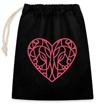 Ornamental pink heart - Closable cotton gift bag (25x30cm) - black - Front