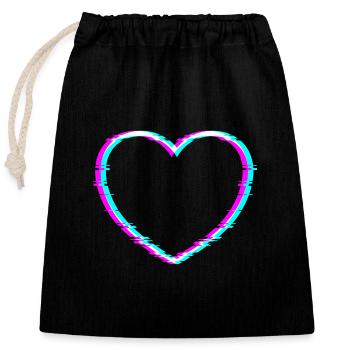Heart | With cool digital distortion effect - Closable cotton gift bag (25x30cm) - black - Front