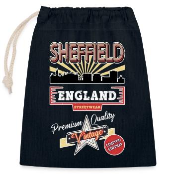 Sheffield England UK City Skyline Vintage Retro - Closable cotton gift bag (25x30cm) - navy - Front