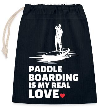 Ich Liebe Paddleboarding - Verschließbarer Geschenkbeutel aus Baumwolle (25x30cm) - Navy - Vorne