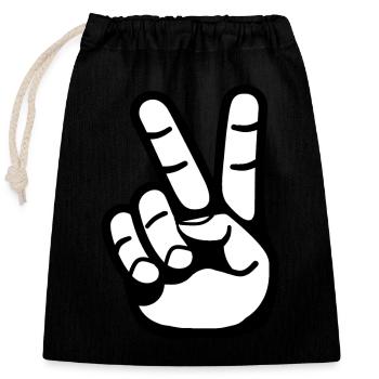 Peace Sign, Victory Sign - Closable cotton gift bag (25x30cm) - black - Front