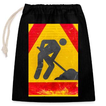 Workman road sign - Closable cotton gift bag (25x30cm) - black - Front