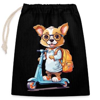 Chien mignon école débutant façon conception - Sac cadeau en coton avec cordon (25 x 30 cm) - noir - Devant