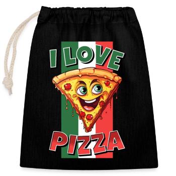 I Love Pizza Pizzastück Gesicht Lacht Pizzeria - Verschließbarer Geschenkbeutel aus Baumwolle (25x30cm) - Schwarz - Vorne
