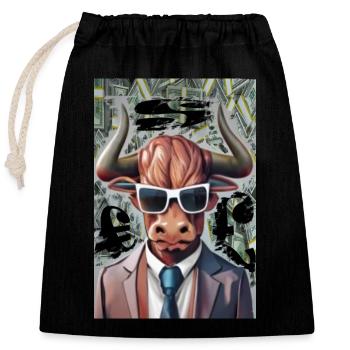 Bull Buisness - Verschließbarer Geschenkbeutel aus Baumwolle (25x30cm) - Schwarz - Vorne