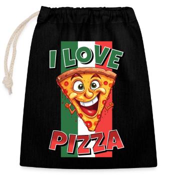 I Love Pizza Pizzastück Gesicht Lacht Pizzeria - Verschließbarer Geschenkbeutel aus Baumwolle (25x30cm) - Schwarz - Vorne