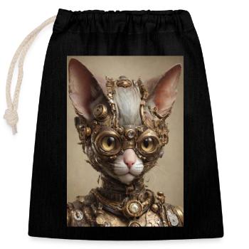 Cyber Punk Cat Sphinx - Closable cotton gift bag (25x30cm) - black - Front