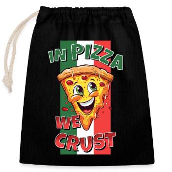 In Pizza We Crust Pizzastück Gesicht Lacht Lustig - Verschließbarer Geschenkbeutel aus Baumwolle (25x30cm) - Schwarz - Vorne