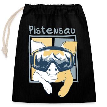 Pistensau - Piste Ski fahren Snowboard Skiurlaub - Verschließbarer Geschenkbeutel aus Baumwolle (25x30cm) - Schwarz - Vorne