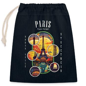 Paris, Eiffel Tower, France, City, Skyline, Art - Closable cotton gift bag (25x30cm) - navy - Front