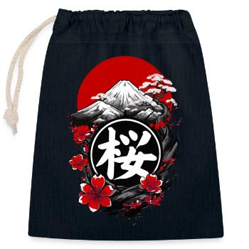 Cerisier japon en fleurs - Sac cadeau en coton avec cordon (25 x 30 cm) - bleu marine - Devant