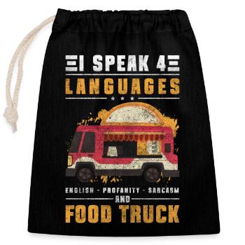 Food truck street food on wheels fries - Closable cotton gift bag (25x30cm) - black - Front